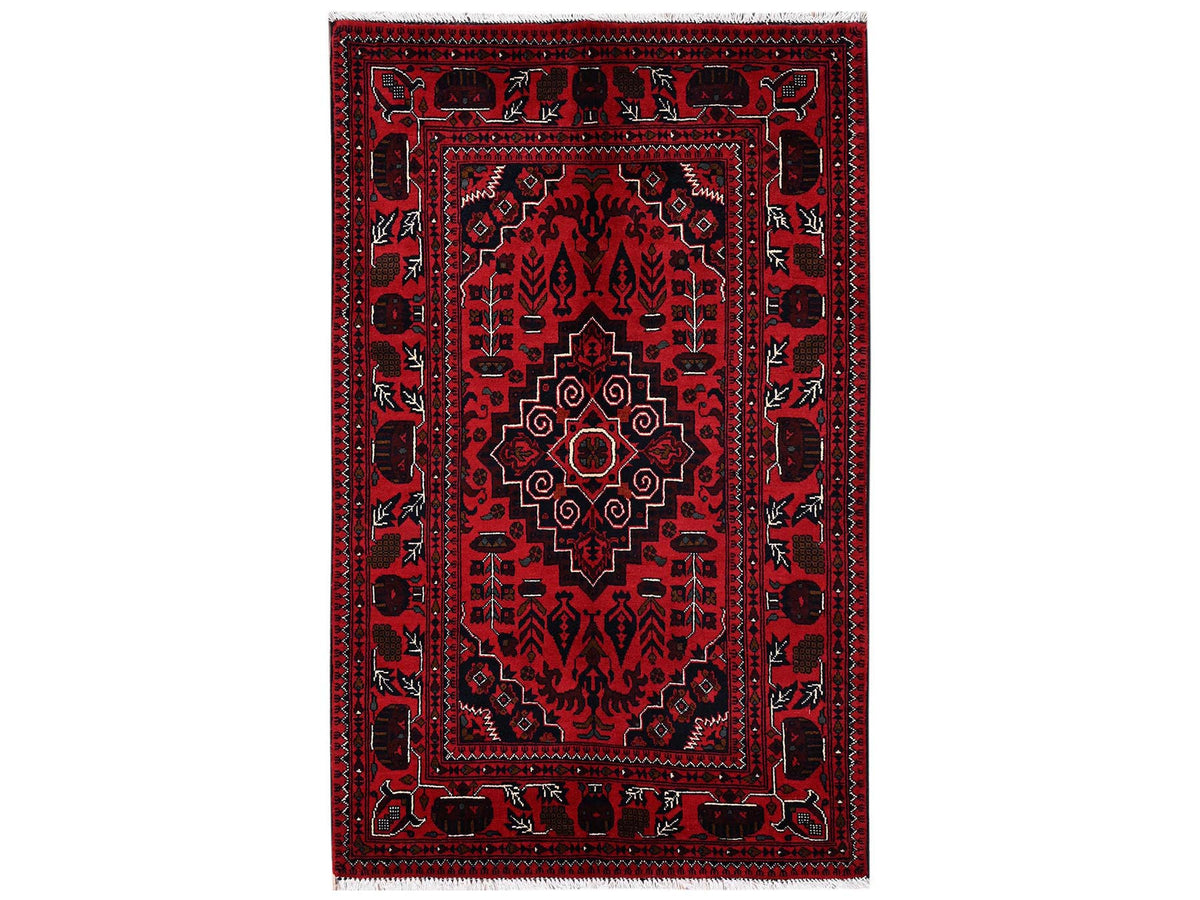 Tribal & Geometric hand-knotted wool rug in Red, 3'5" x 5'5" — SKU O02443