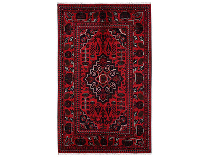 Tribal & Geometric hand-knotted wool rug in Red, 3'5" x 5'5" — SKU O02443