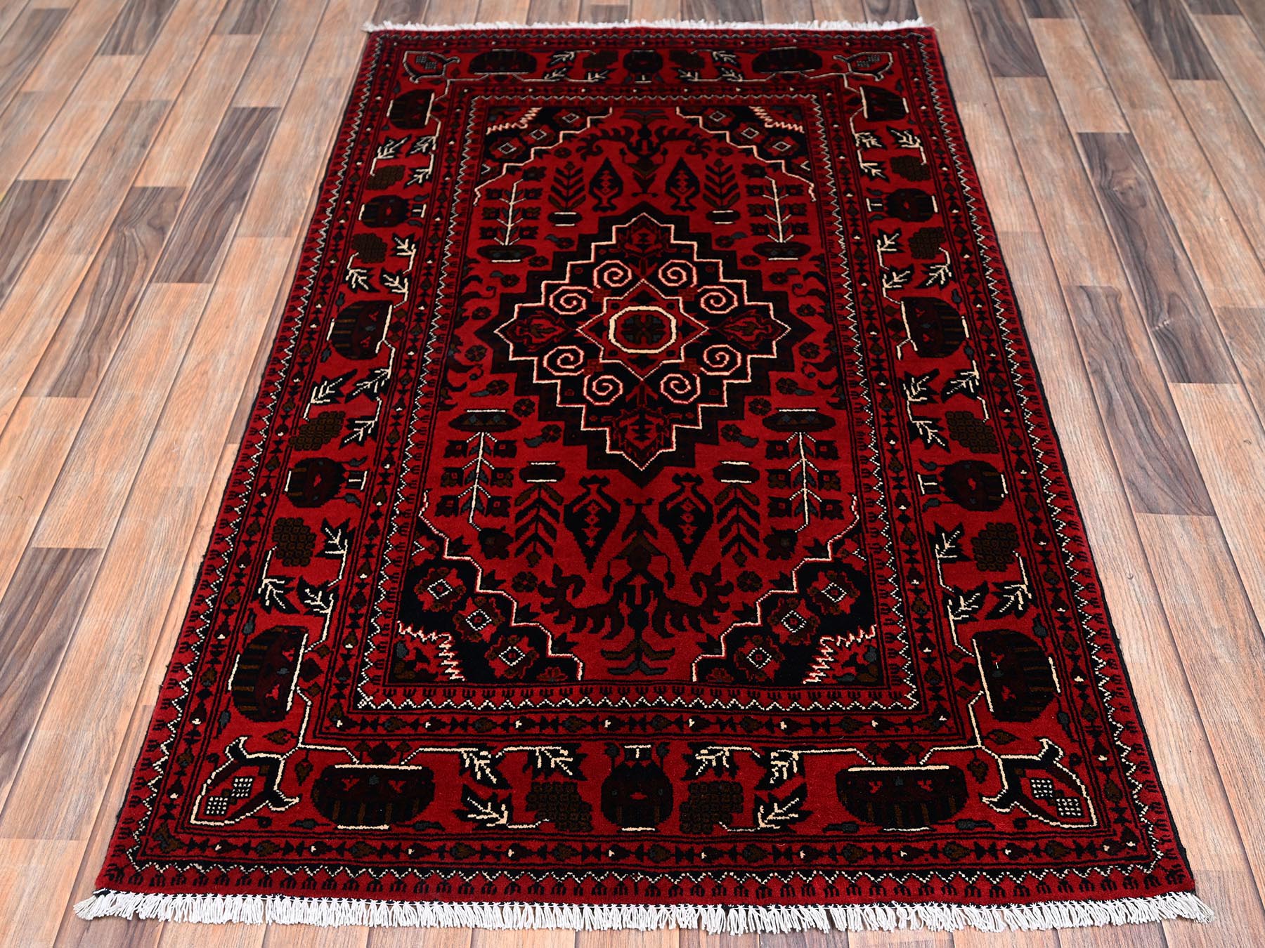 Red 3'5" x 5'5" Tribal & Geometric Hand knotted Wool Rug - Sku: O02443