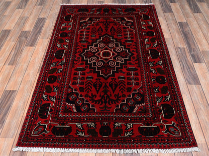 Red 3'5" x 5'5" Tribal & Geometric Hand knotted Wool Rug - Sku: O02443