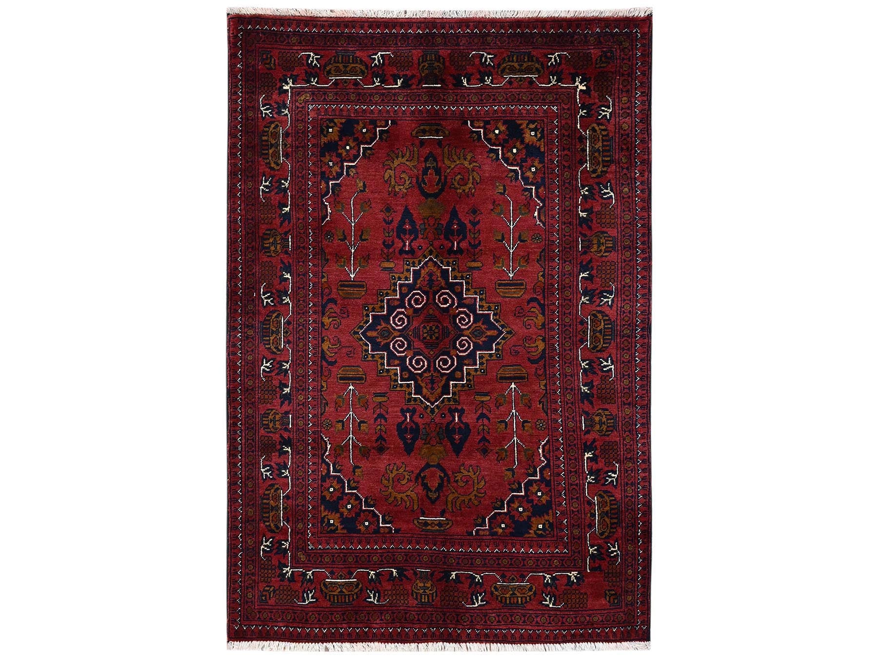 Tribal & Geometric hand-knotted wool rug in Red, 3'4" x 5'1" — SKU O02446
