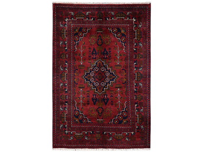 Tribal & Geometric hand-knotted wool rug in Red, 3'4" x 5'1" — SKU O02446
