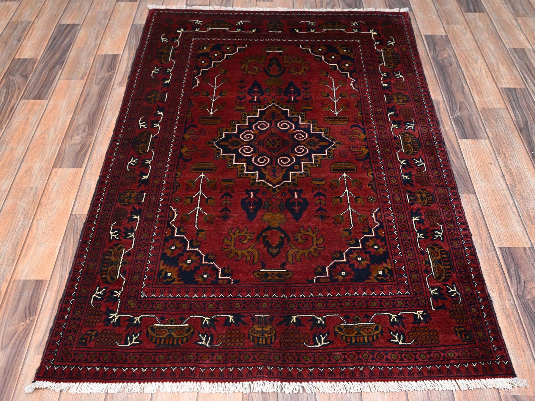 Tribal & Geometric hand-knotted wool rug in Red, 3'4" x 5'1" — SKU O02446 (view 2)