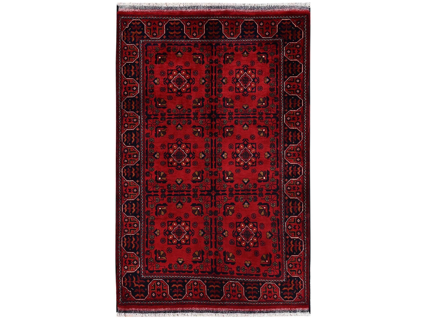 Tribal & Geometric hand-knotted wool rug in Red, 3'4" x 5' — SKU O02447