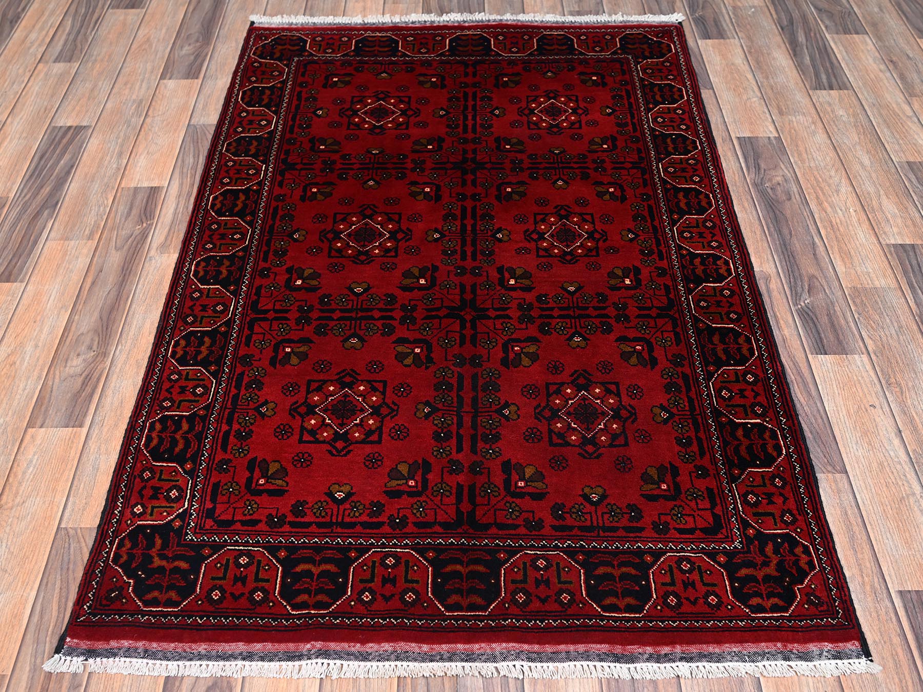 Tribal & Geometric hand-knotted wool rug in Red, 3'4" x 5' — SKU O02447 (view 2)