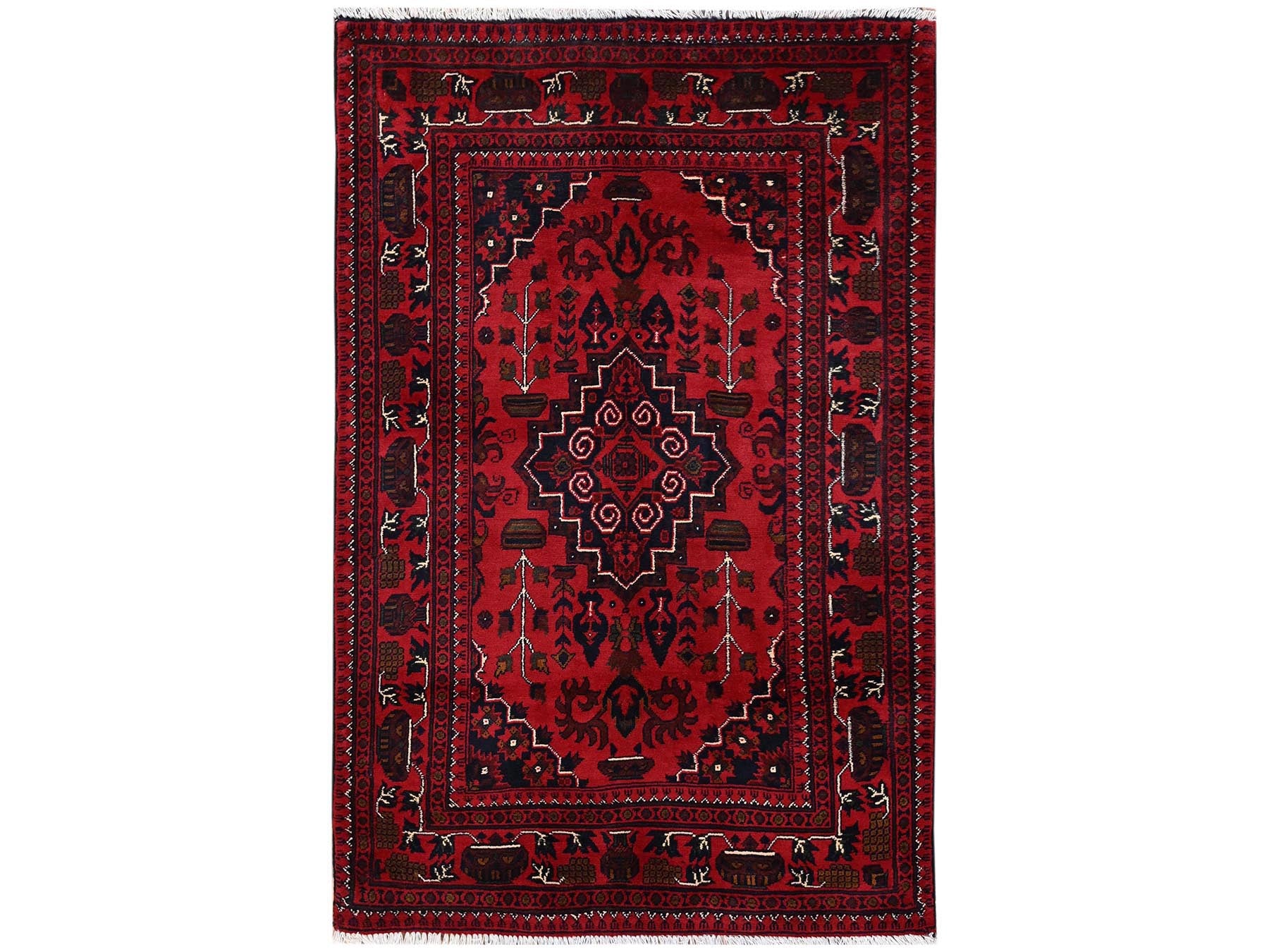Tribal & Geometric hand-knotted wool rug in Red, 3'3" x 5'1" — SKU O02448