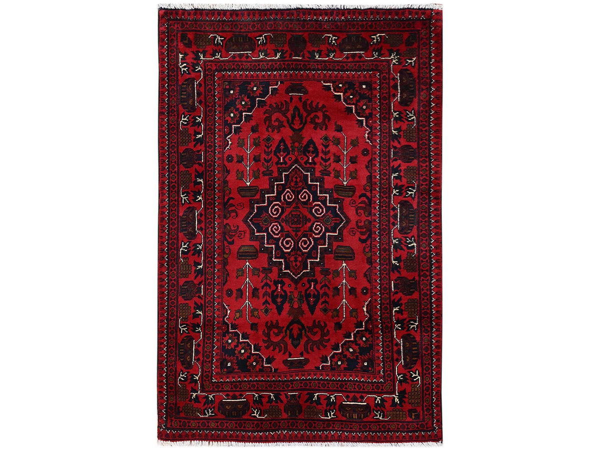 Tribal & Geometric hand-knotted wool rug in Red, 3'3" x 5'1" — SKU O02448
