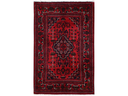 Tribal & Geometric hand-knotted wool rug in Red, 3'3" x 5'1" — SKU O02448