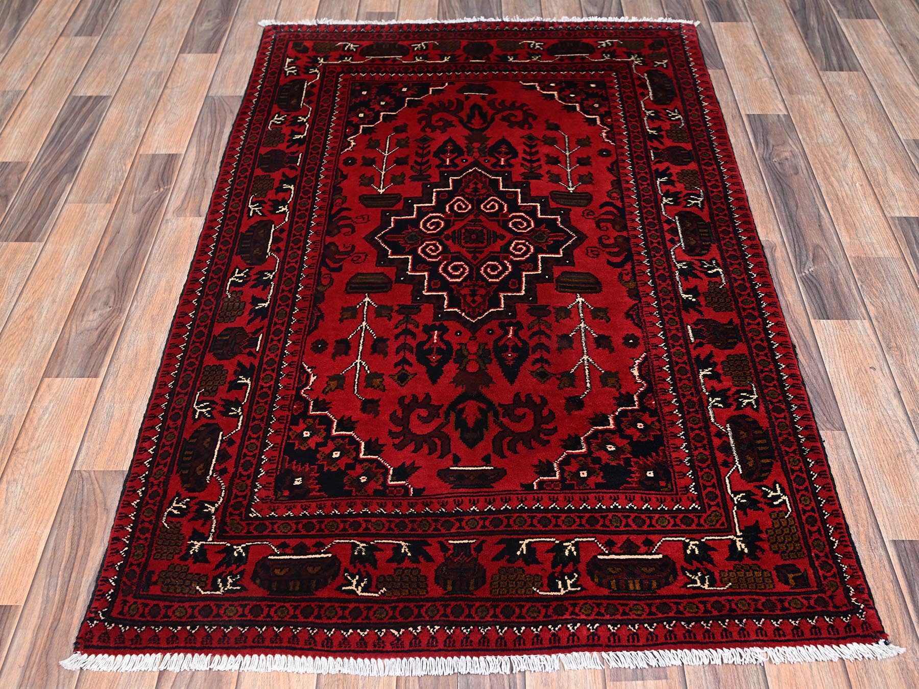 Tribal & Geometric hand-knotted wool rug in Red, 3'3" x 5'1" — SKU O02448 (view 2)