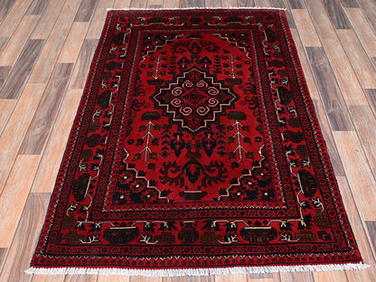 Tribal & Geometric hand-knotted wool rug in Red, 3'3" x 5'1" — SKU O02448 (view 2)