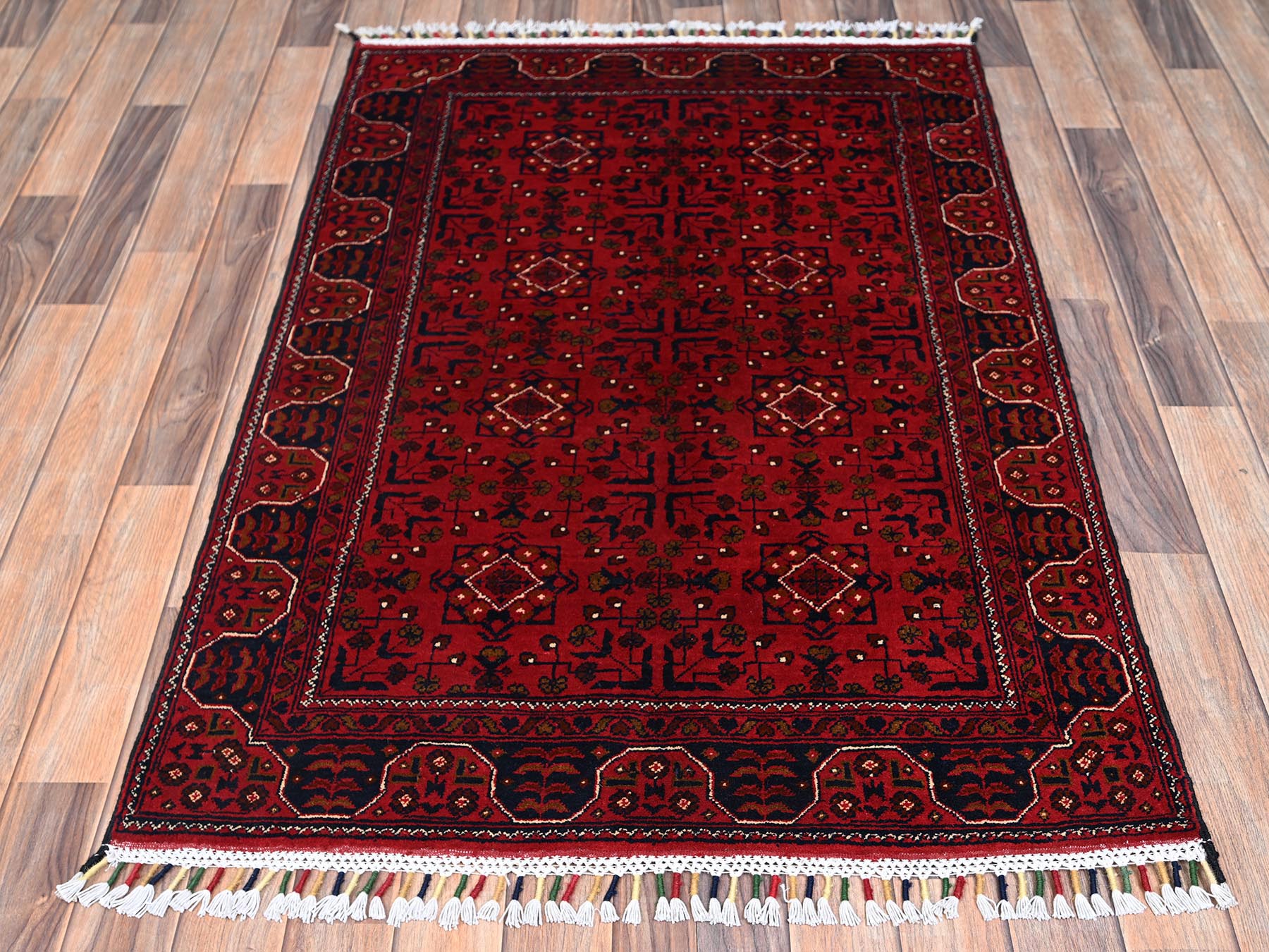 Tribal Tribal & Geometric hand-knotted wool rug in Red, 3'3" x 4'8" — SKU O02449 (view 2)