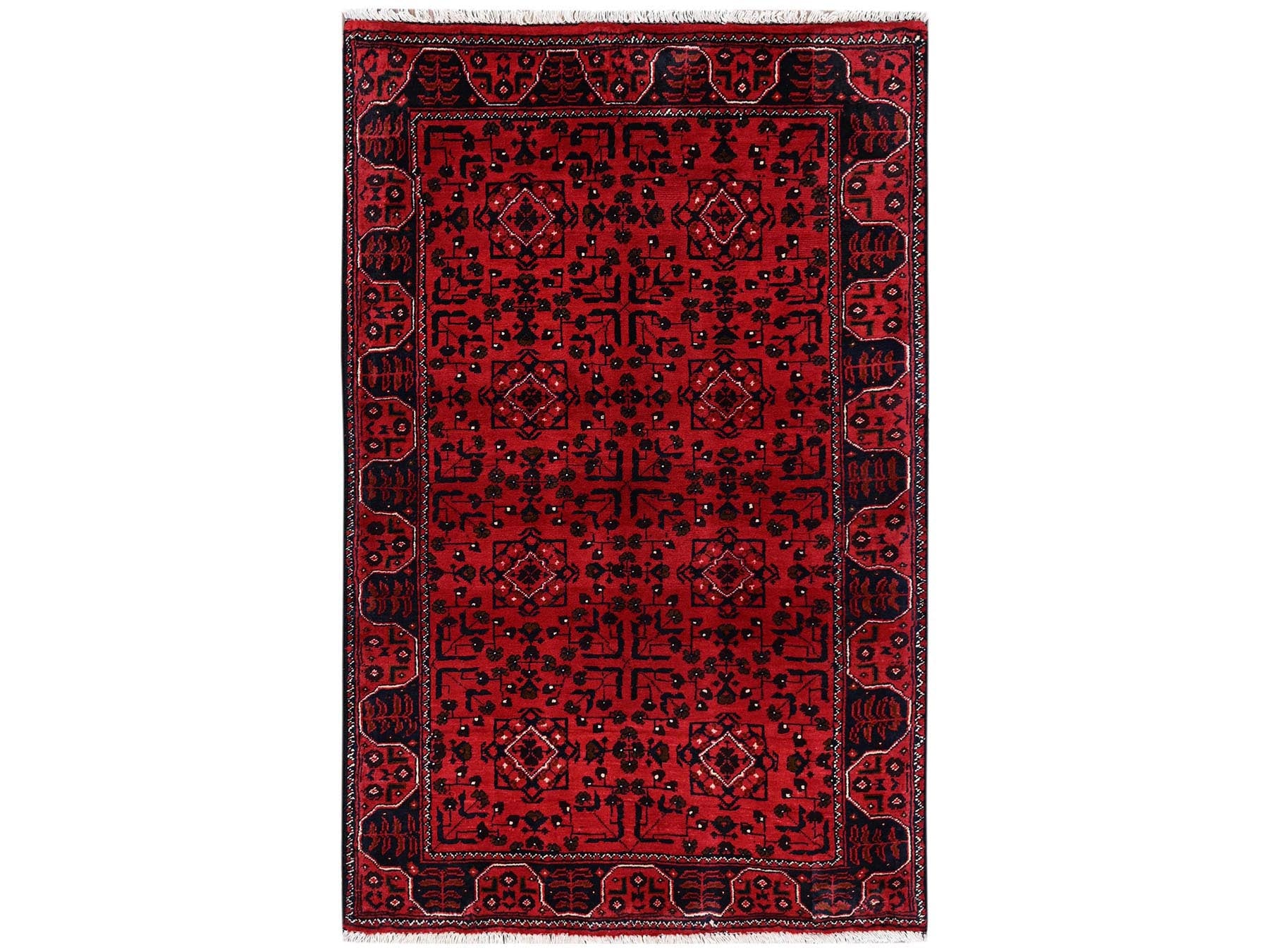 Tribal Tribal & Geometric hand-knotted wool rug in Red, 3'1" x 4'10" — SKU O02450