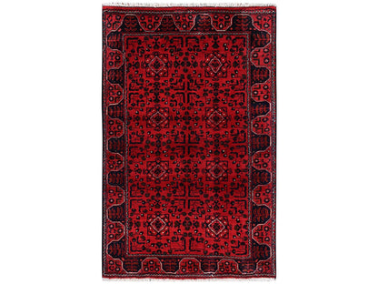 Tribal Tribal & Geometric hand-knotted wool rug in Red, 3'1" x 4'10" — SKU O02450