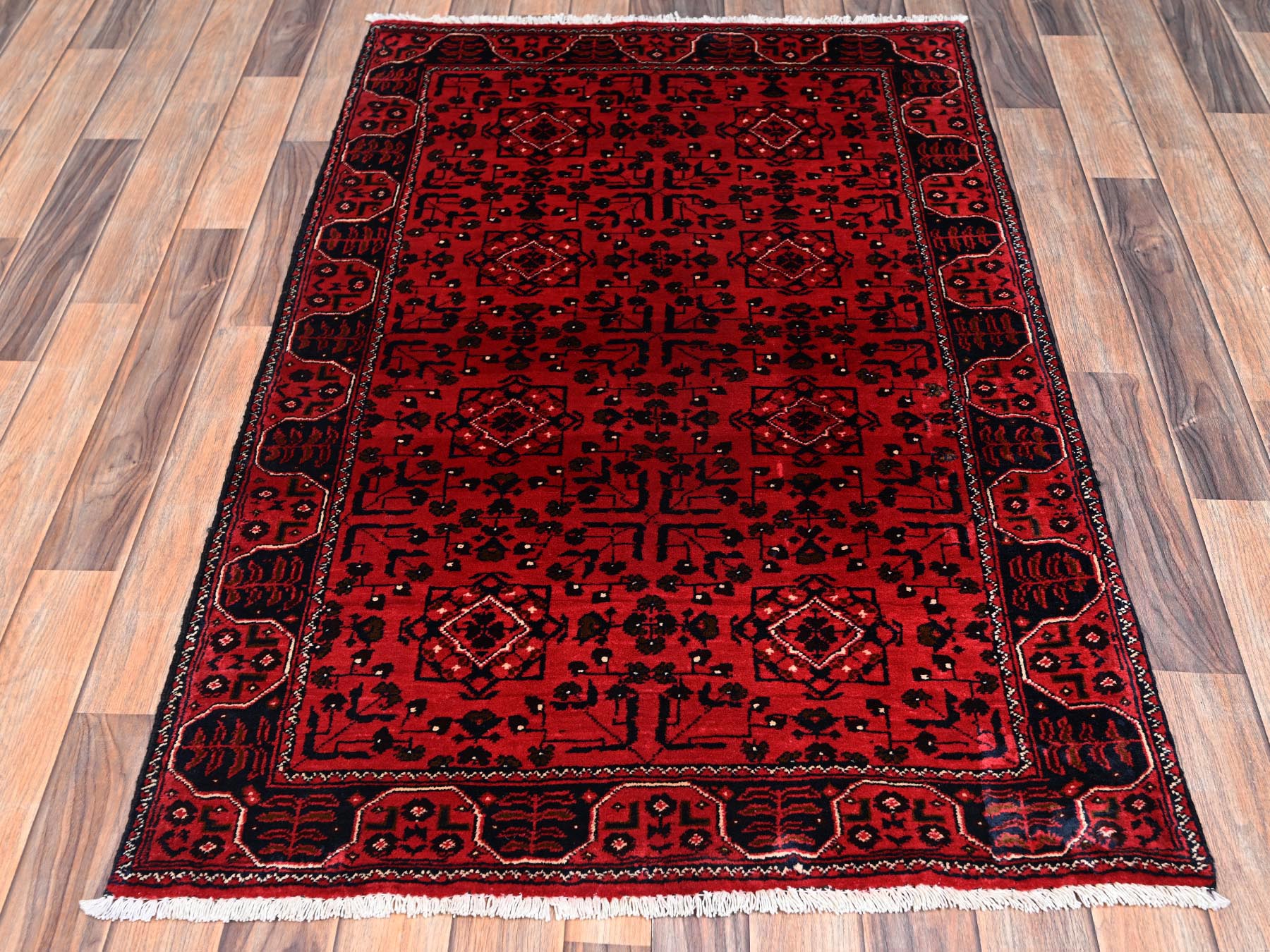 Tribal Tribal & Geometric hand-knotted wool rug in Red, 3'1" x 4'10" — SKU O02450 (view 2)