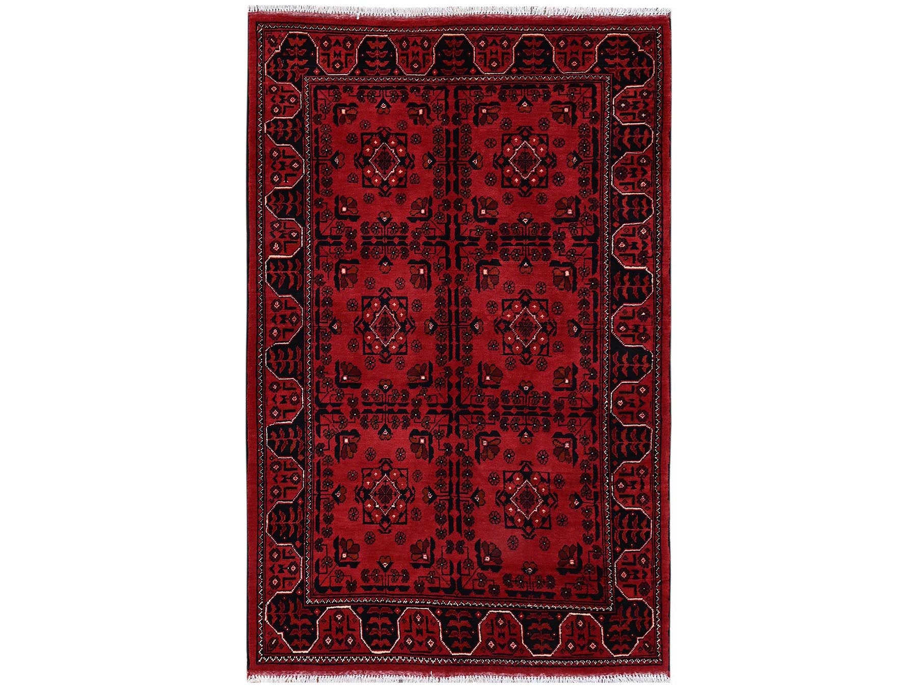 Tribal & Geometric hand-knotted wool rug in Red, 3'4" x 5'2" — SKU O02451