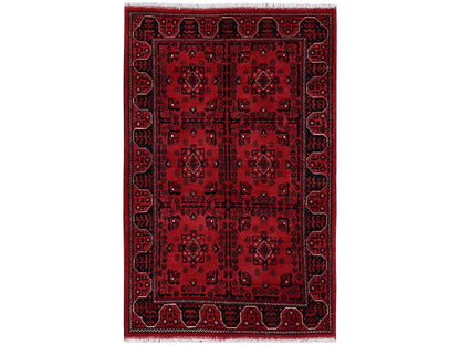 Tribal & Geometric hand-knotted wool rug in Red, 3'4" x 5'2" — SKU O02451