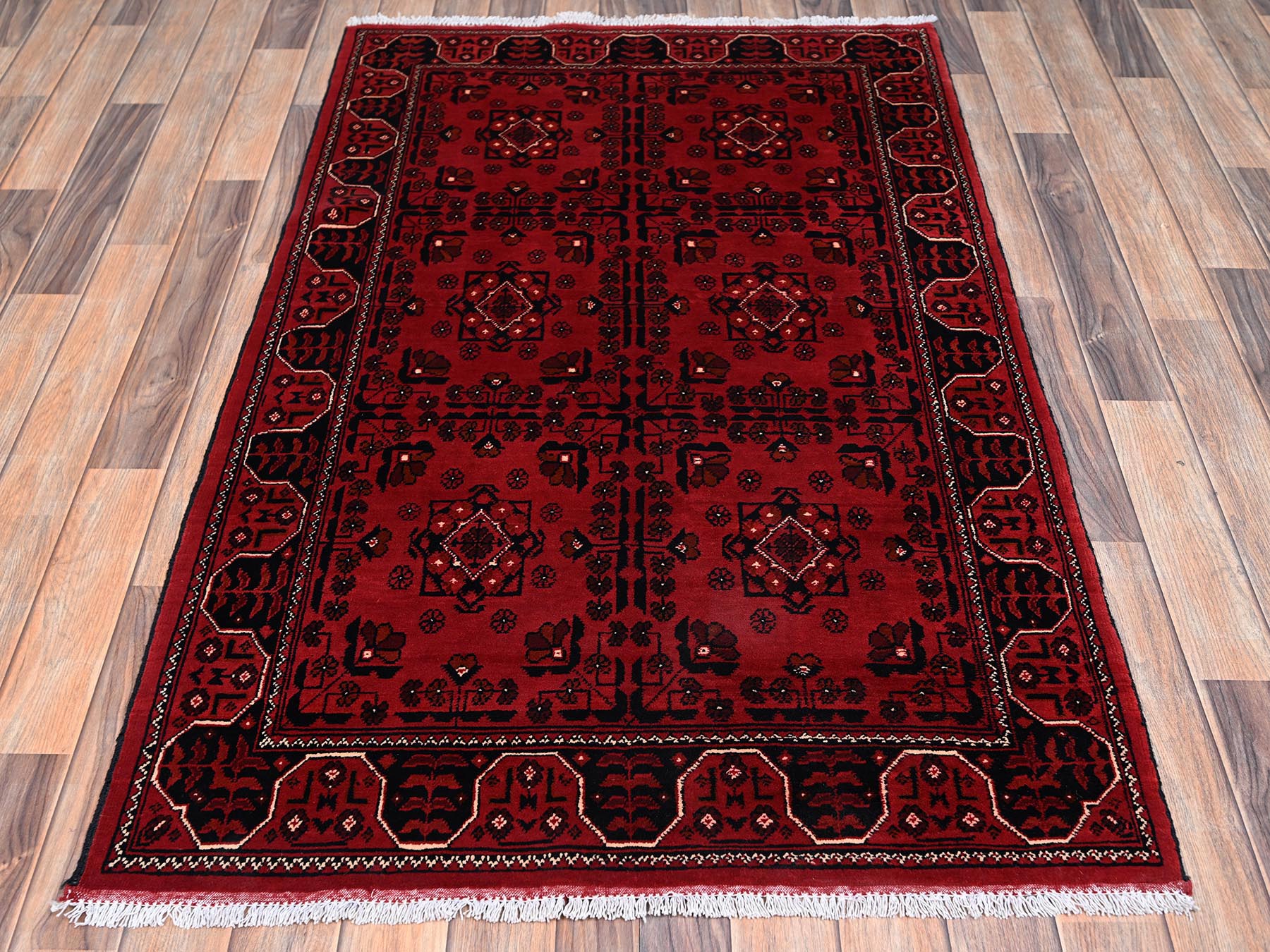 Tribal & Geometric hand-knotted wool rug in Red, 3'4" x 5'2" — SKU O02451 (view 2)