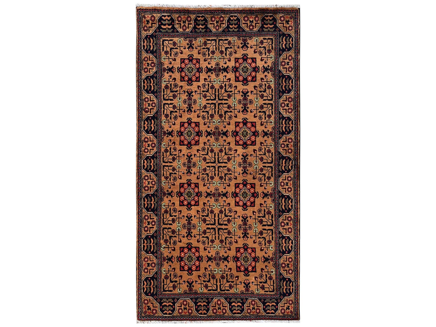 Tribal & Geometric hand-knotted wool runner in Brown, 3'3" x 6'2" — SKU O02453