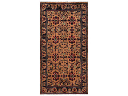 Tribal & Geometric hand-knotted wool runner in Brown, 3'3" x 6'2" — SKU O02453