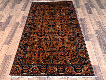 Tribal & Geometric hand-knotted wool runner in Brown, 3'3" x 6'2" — SKU O02453 (view 2)