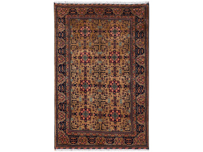 Brown 3'4" x 5'1" Tribal & Geometric Hand knotted Wool Rug - Sku: O02454