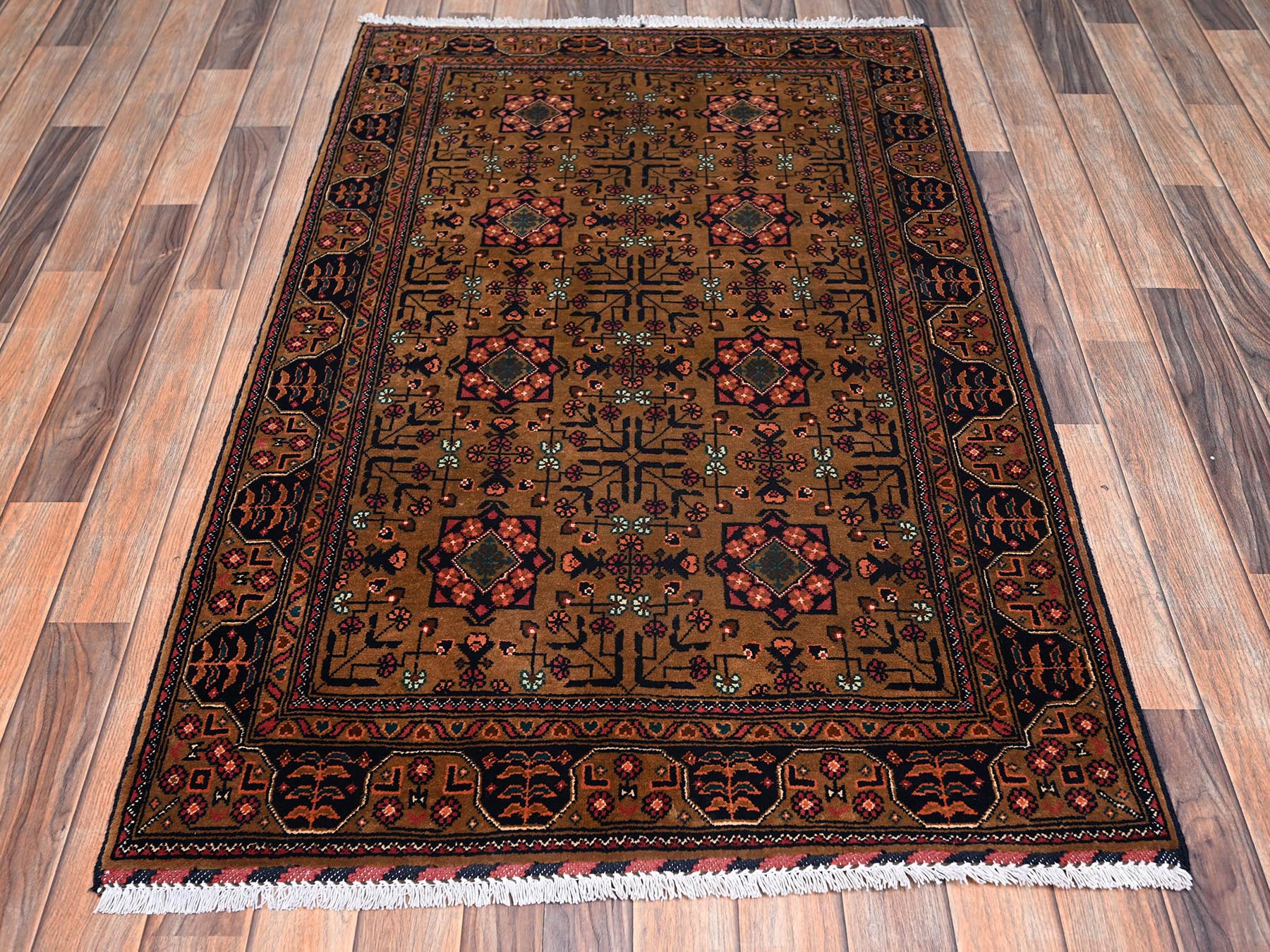 Brown 3'4" x 5'1" Tribal & Geometric Hand knotted Wool Rug - Sku: O02454