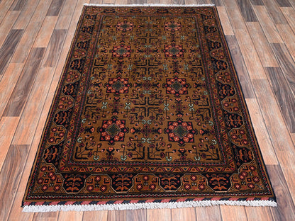 Brown 3'4" x 5'1" Tribal & Geometric Hand knotted Wool Rug - Sku: O02454