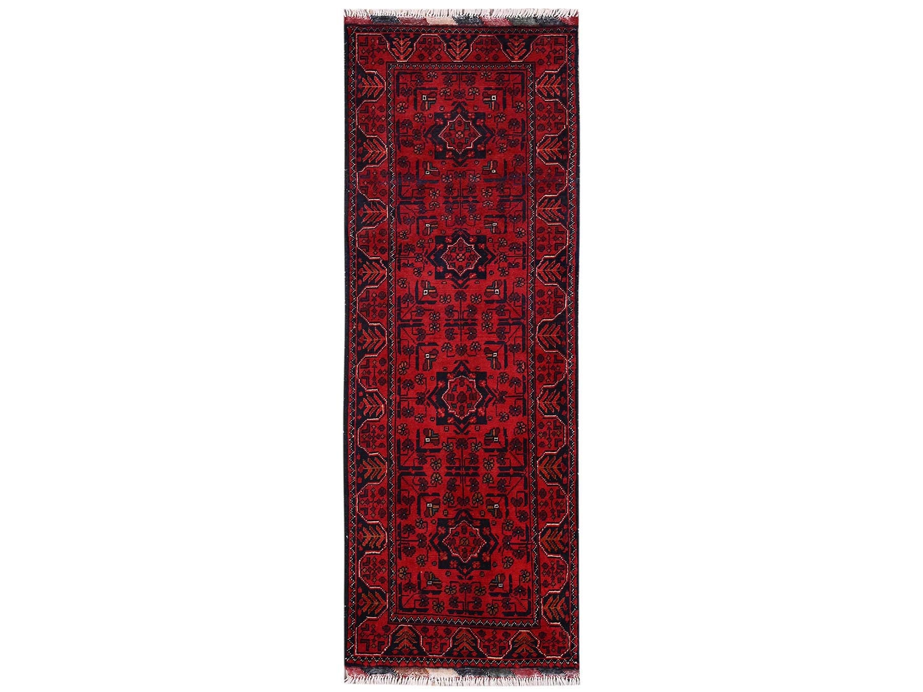 Tribal & Geometric hand-knotted wool runner in Red, 1'10" x 5'1" — SKU O02455