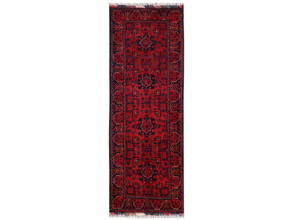 Tribal & Geometric hand-knotted wool runner in Red, 1'10" x 5'1" — SKU O02455