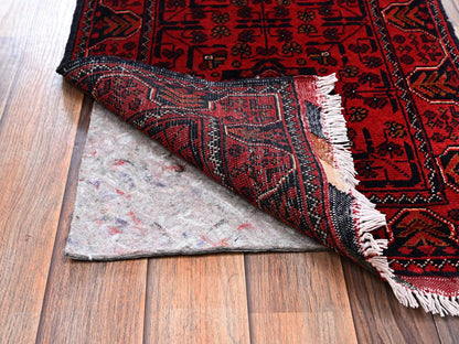 Tribal & Geometric hand-knotted wool runner in Red, 1'10" x 5'1" — SKU O02455 (view 3)