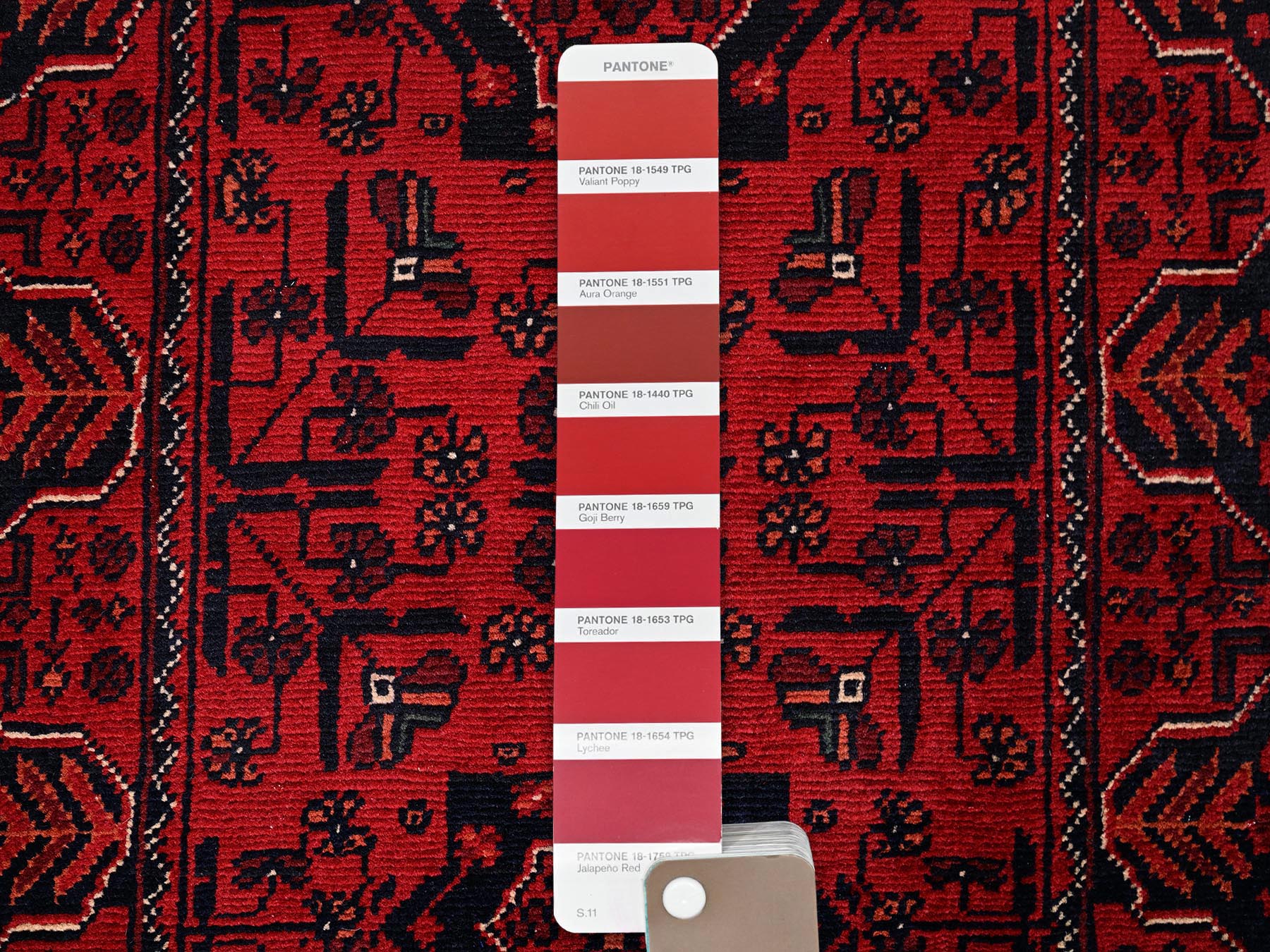 Tribal & Geometric hand-knotted wool runner in Red, 1'10" x 5'1" — SKU O02455 (view 4)