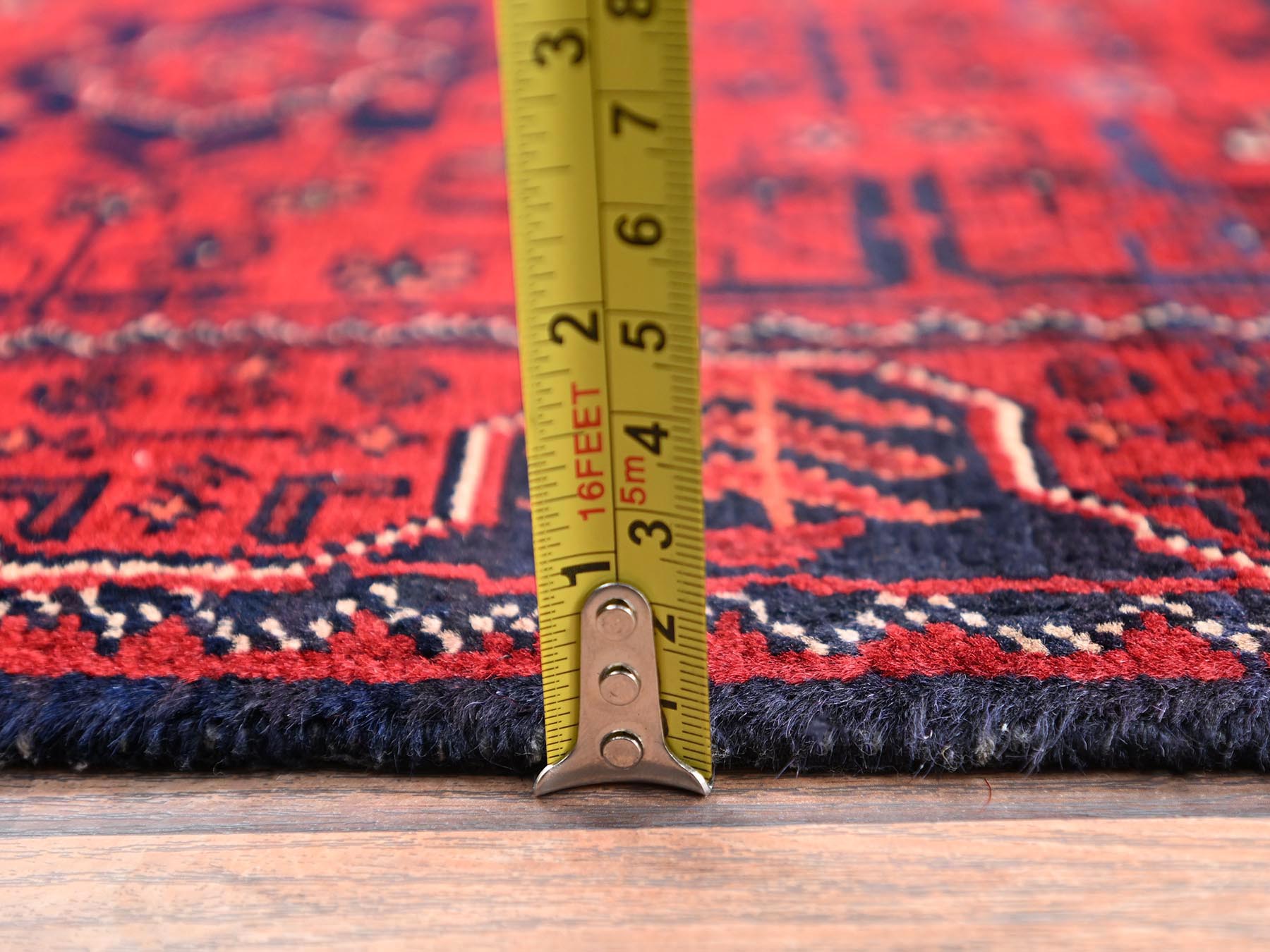 Tribal & Geometric hand-knotted wool runner in Red, 1'10" x 5'1" — SKU O02455 (view 6)