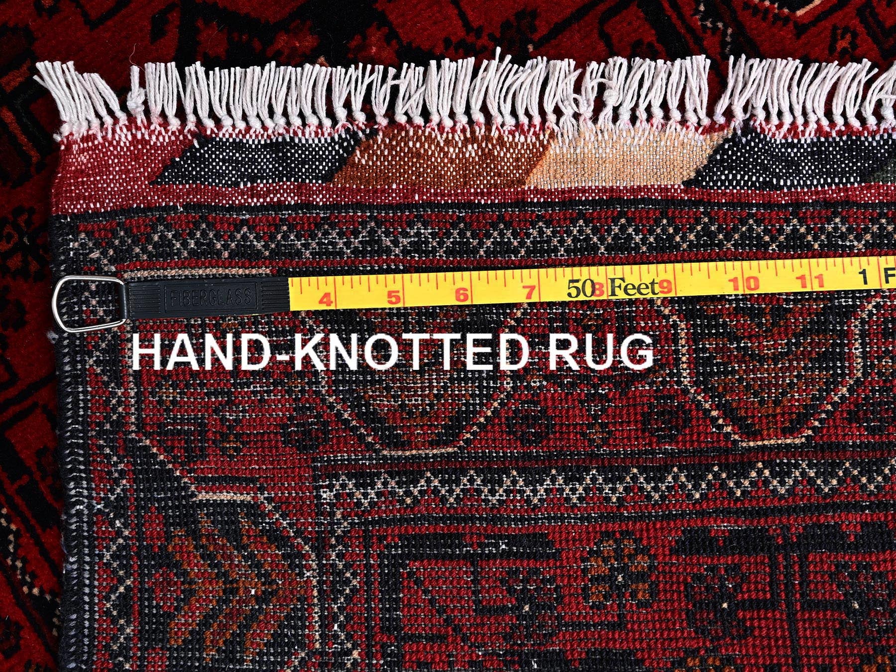 Tribal & Geometric hand-knotted wool runner in Red, 1'10" x 5'1" — SKU O02455 (view 7)