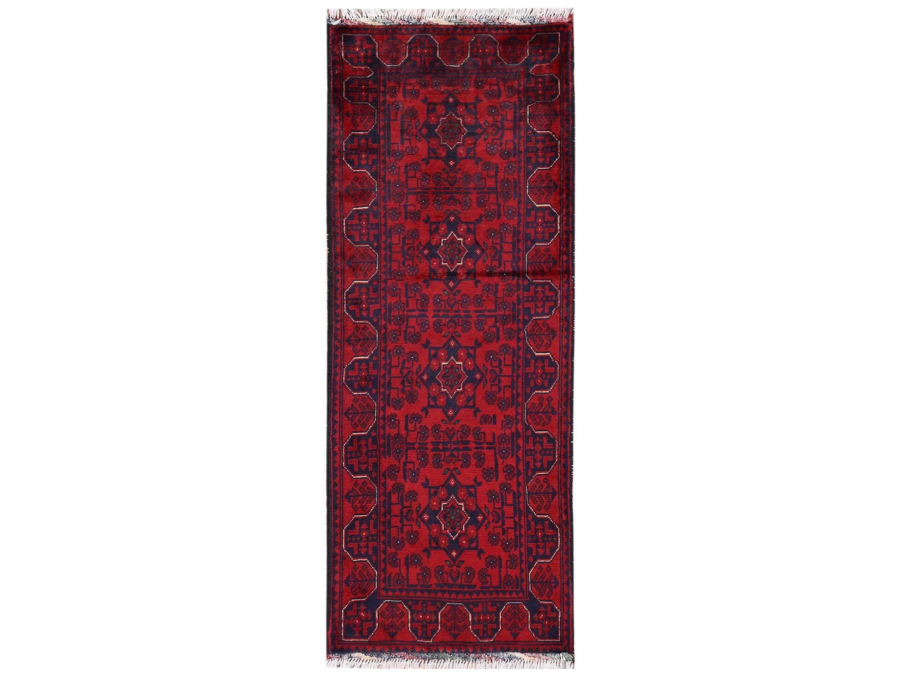 Tribal & Geometric hand-knotted wool runner in Red, 1'10" x 4'11" — SKU O02456