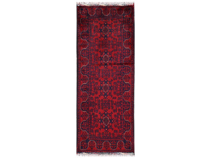 Tribal & Geometric hand-knotted wool runner in Red, 1'10" x 4'11" — SKU O02456