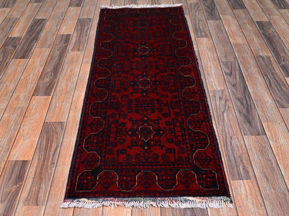 Tribal & Geometric hand-knotted wool runner in Red, 1'10" x 4'11" — SKU O02456 (view 2)