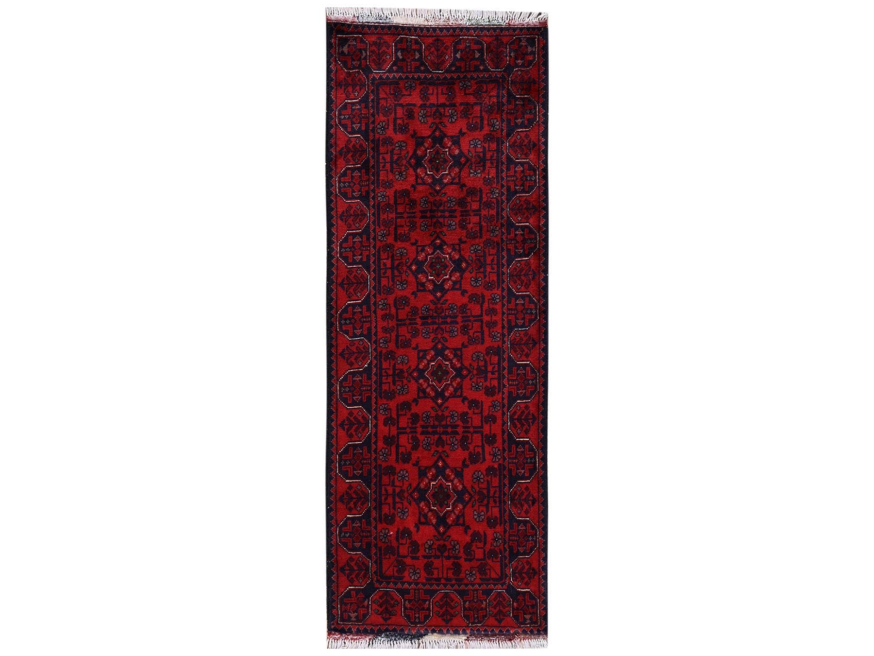 Tribal & Geometric hand-knotted wool runner in Red, 1'10" x 4'11" — SKU O02457