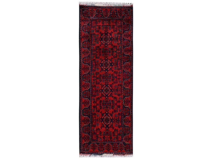 Tribal & Geometric hand-knotted wool runner in Red, 1'10" x 4'11" — SKU O02457