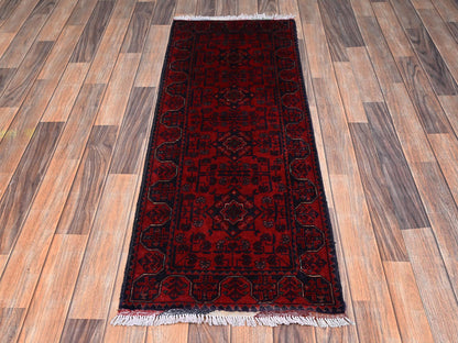 Tribal & Geometric hand-knotted wool runner in Red, 1'10" x 4'11" — SKU O02457 (view 2)