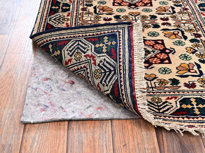 Tribal & Geometric hand-knotted wool runner in Ivory & Midnight Blue, 2'3" x 4'10" — SKU O02458 (view 3)