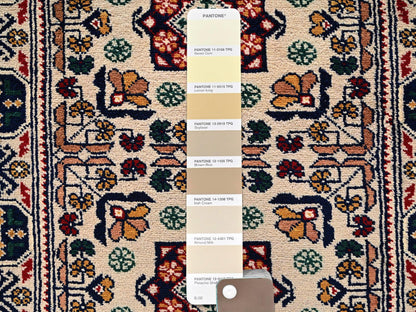Tribal & Geometric hand-knotted wool runner in Ivory & Midnight Blue, 2'3" x 4'10" — SKU O02458 (view 4)