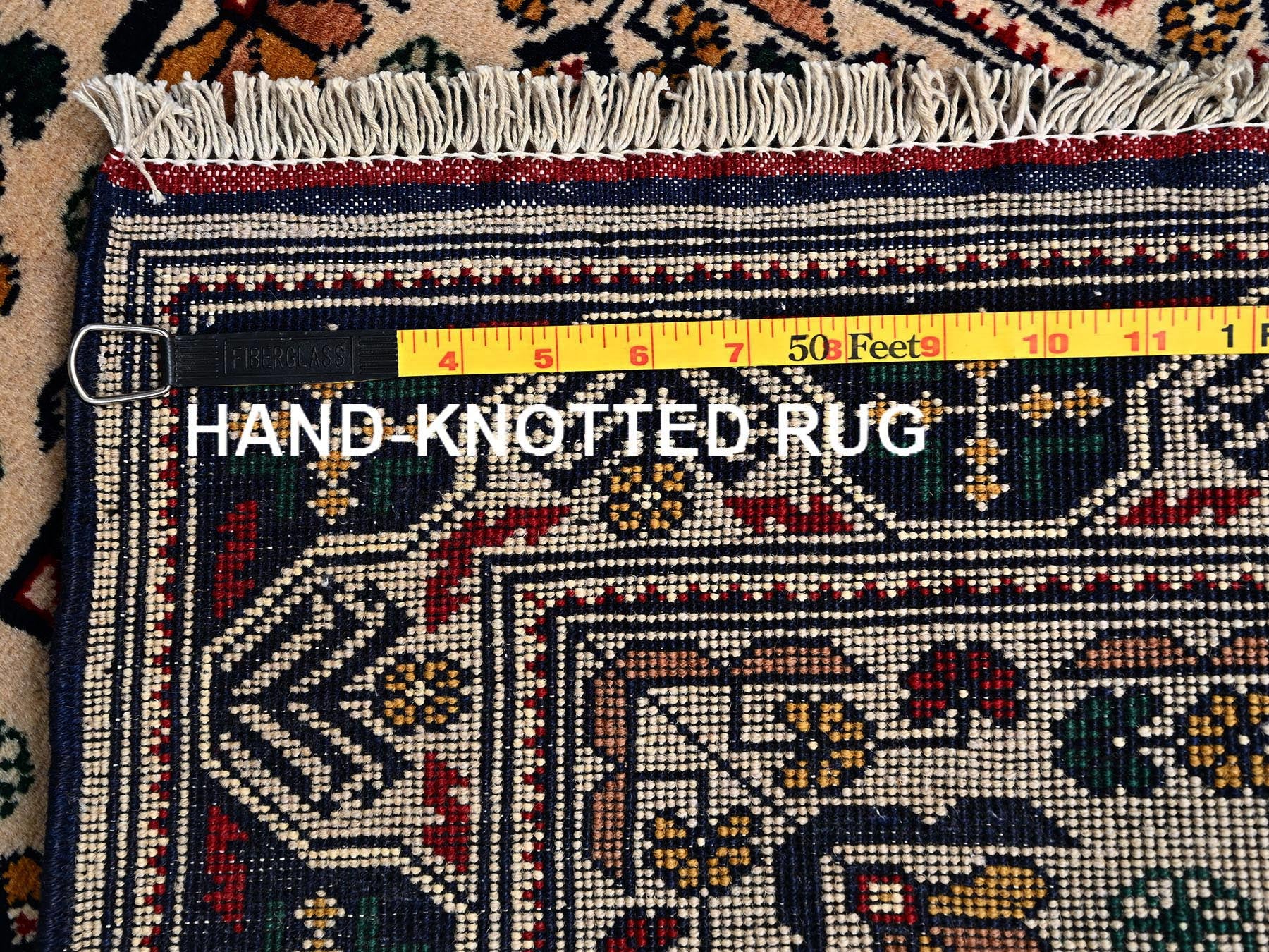 Tribal & Geometric hand-knotted wool runner in Ivory & Midnight Blue, 2'3" x 4'10" — SKU O02458 (view 7)