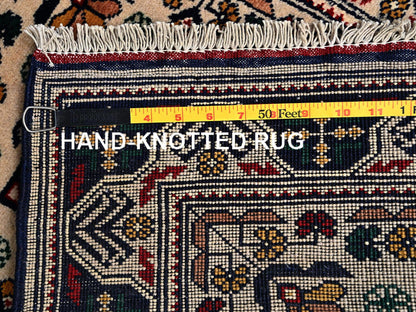 Tribal & Geometric hand-knotted wool runner in Ivory & Midnight Blue, 2'3" x 4'10" — SKU O02458 (view 7)