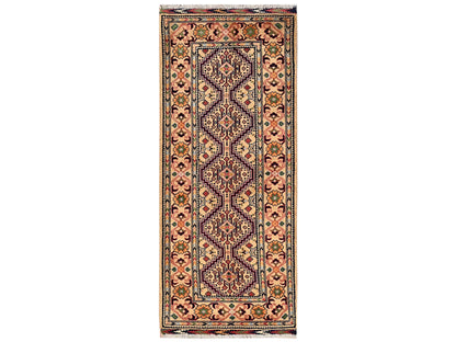 Beige 2'2" x 5'1" Tribal & Geometric Hand knotted Wool Rug - Sku: O02459
