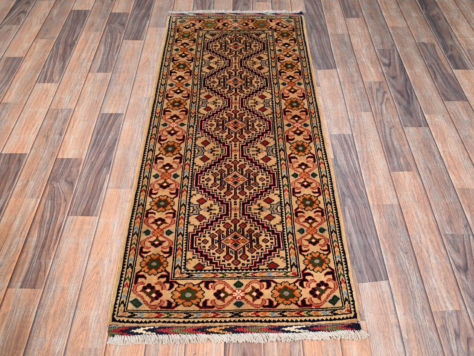 Beige 2'2" x 5'1" Tribal & Geometric Hand knotted Wool Rug - Sku: O02459