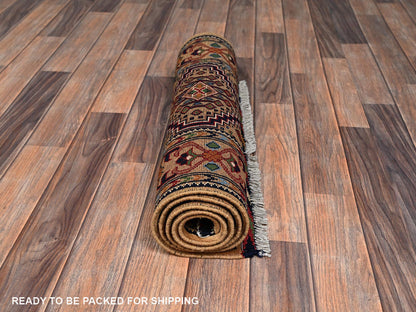 Beige 2'2" x 5'1" Tribal & Geometric Hand knotted Wool Rug - Sku: O02459