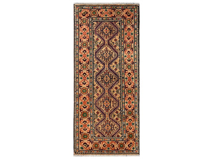 Beige 2'2" x 5'2" Tribal & Geometric Hand knotted Wool Rug - Sku: O02460