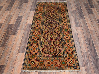 Beige 2'2" x 5'2" Tribal & Geometric Hand knotted Wool Rug - Sku: O02460