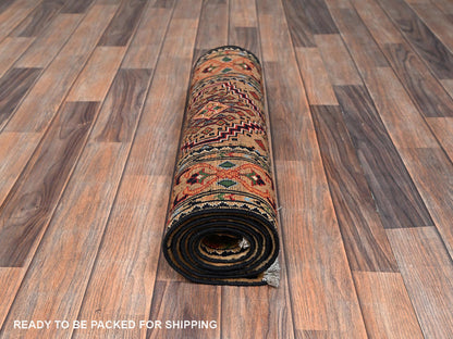 Beige 2'2" x 5'2" Tribal & Geometric Hand knotted Wool Rug - Sku: O02460