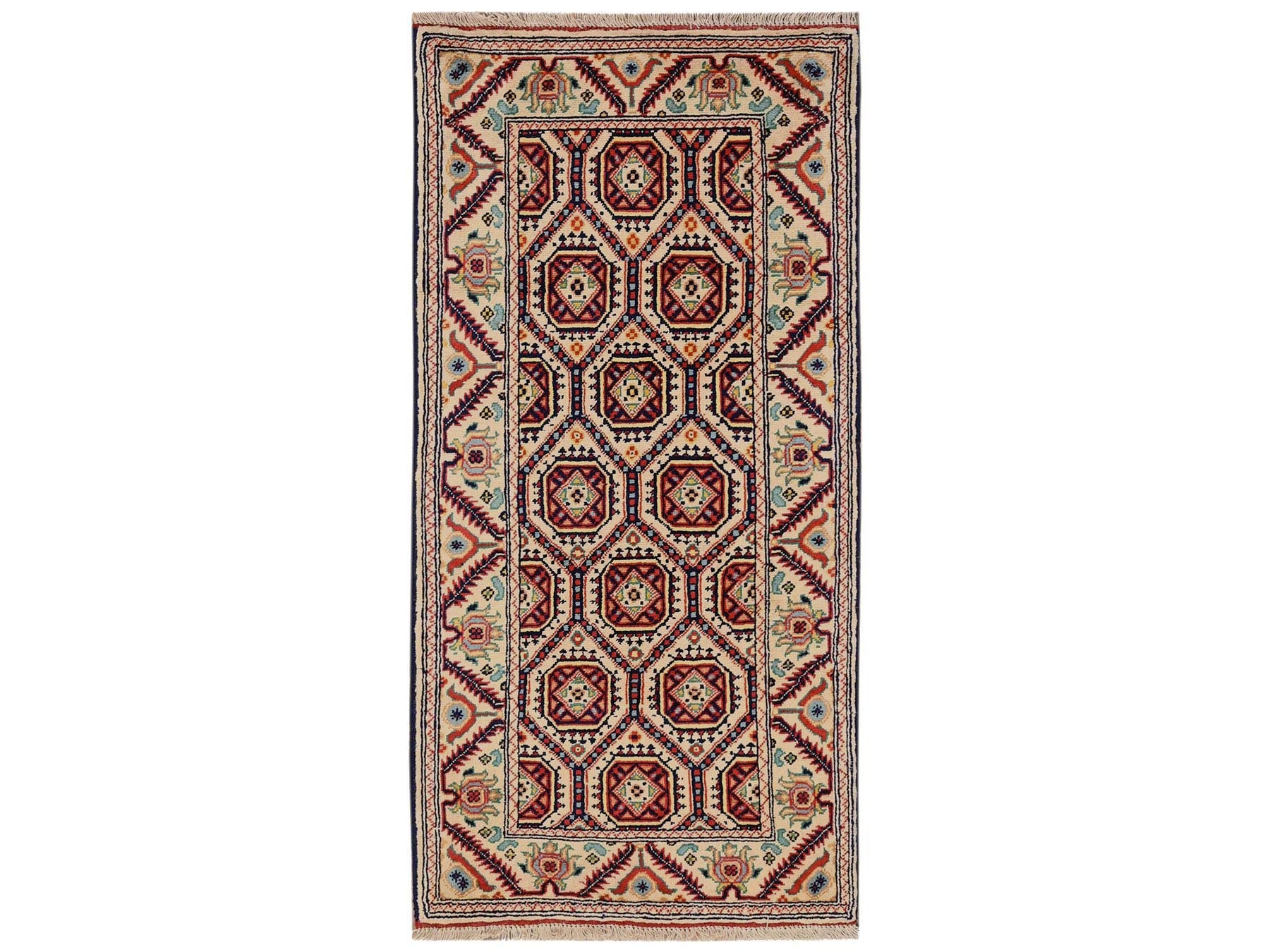 Ivory 2'1" x 4'3" Tribal & Geometric Hand knotted Wool Rug - Sku: O02462